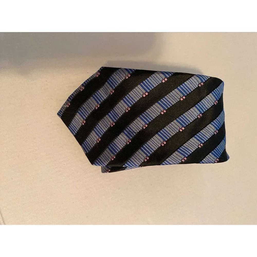 Diagonal Stripe Necktie Black Blue Silver Pink‎ Geometric Pattern Tie